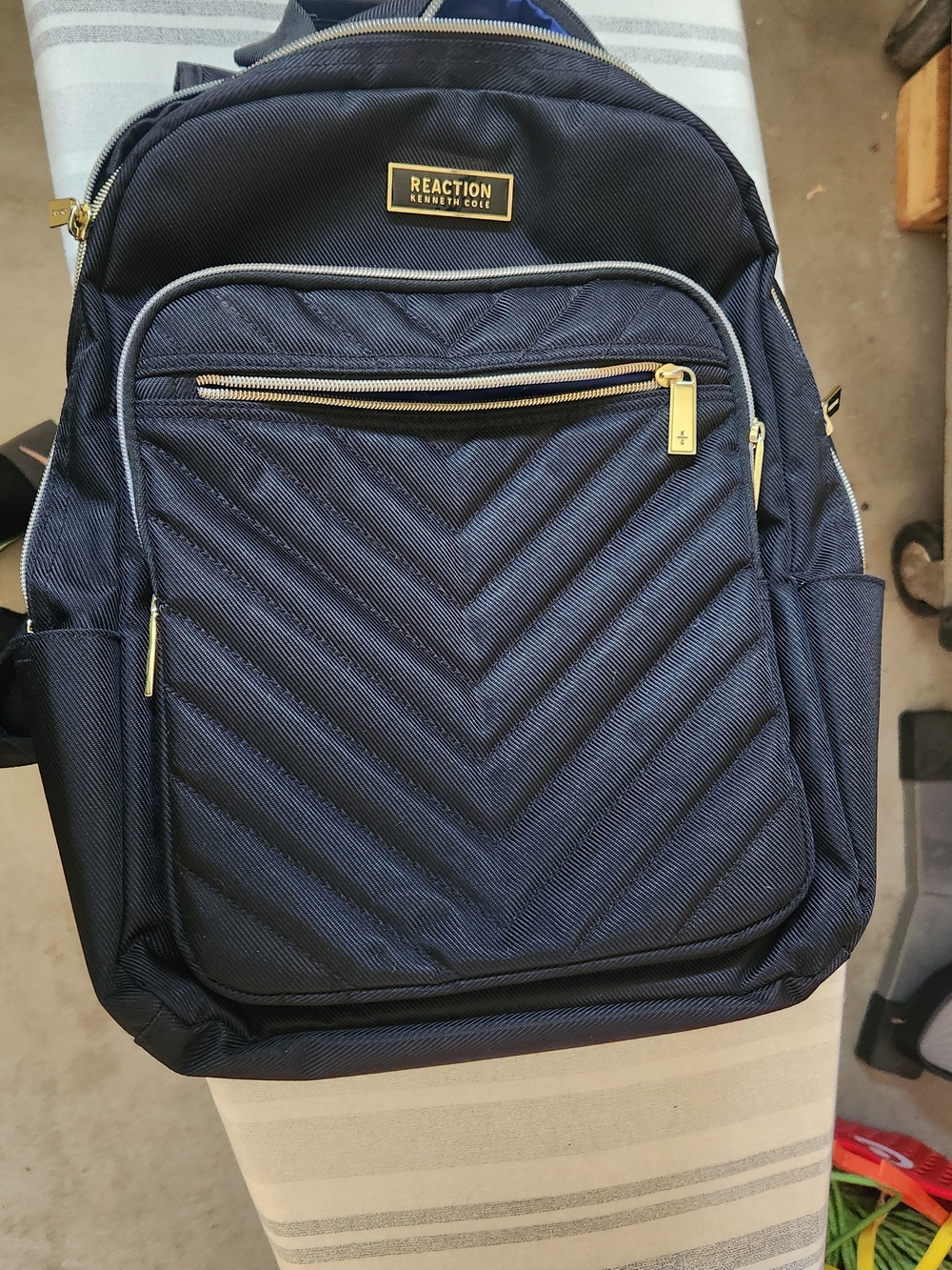 Kenneth Cole Reaction Quilted Navy Chevron Laptop Bag with Gold Hardware
